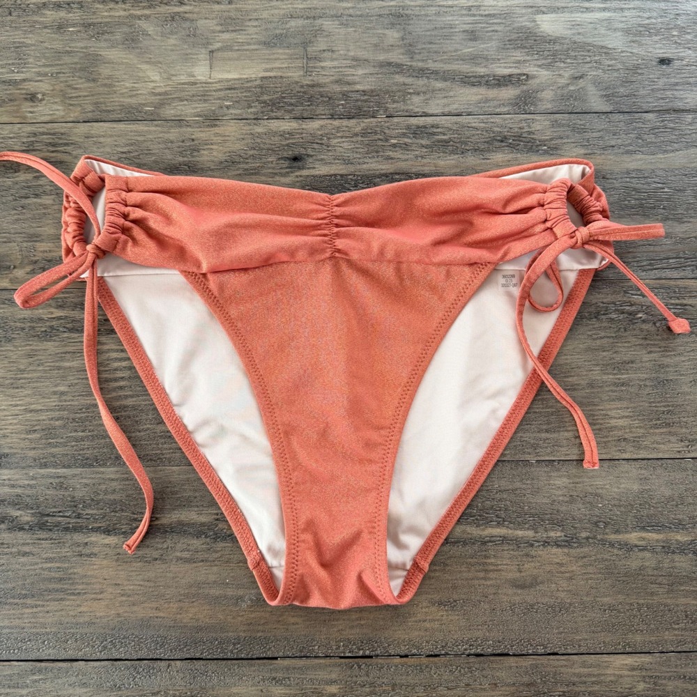 Victoria's Secret Coral Orange Metallic Ruched Side Tie Bikini Bottom M 320327